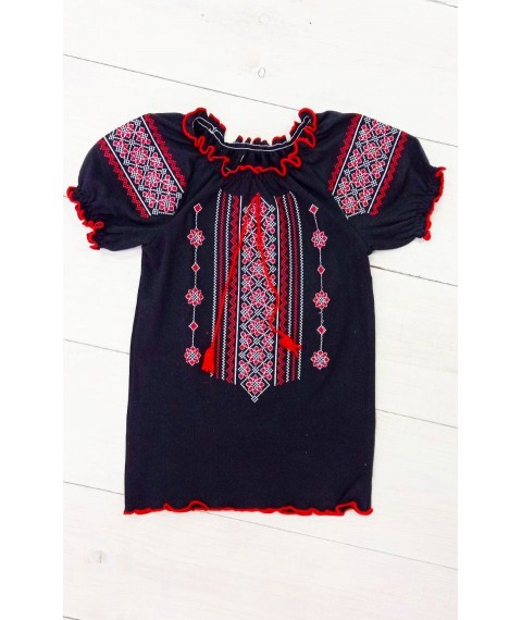 Embroidered shirt for girls (teens) with short sleeves Nosy Svoe 40 Black (9784-015-22-v4)