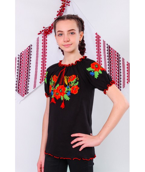 Embroidered shirt for girls (teens) with short sleeves Nosy Svoe 40 Black (9784-015-22-v5)