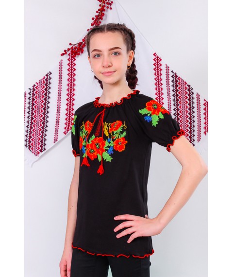 Embroidered shirt for girls (teens) with short sleeves Nosy Svoe 42 Black (9784-015-22-v2)