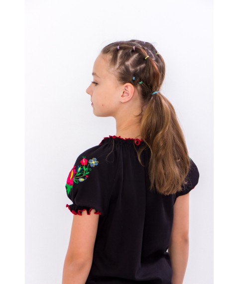 Embroidered shirt for girls (teens) with short sleeves Nosy Svoe 152 Black (6366-015-22-v7)