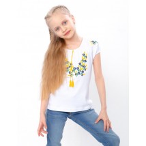 Embroidered shirt for girls with short sleeves Nosy Svoe 128 White (6111-038-22-v0)