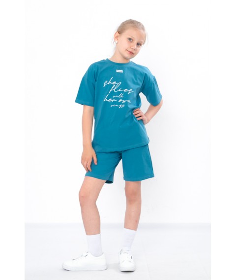 Комплект для дівчинки (футболка+шорти) Носи Своє 128 Бірюзовий (6431-036-33-v11)
