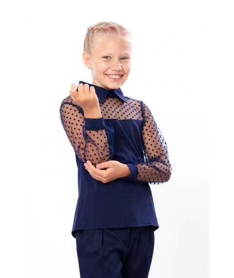 Блуза з мереживними рукавами Носи Своє 152 Синій (6138-066-v1)