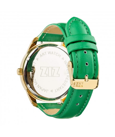 Ремешок для часов ZIZ (изумрудно - зеленый, золото)