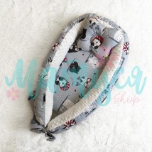 Cocoon for a child - Plush and owls on gray (high and soft side)