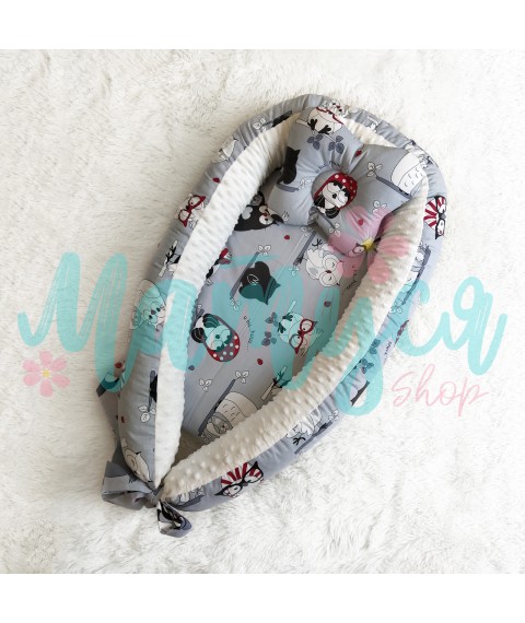 Cocoon for baby - Plush and owls on gray (high and soft side)