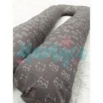 Подушки для беременных U образная “обнимашка” - Коты на сером (Сатин - качество хлопка №1 в мире)