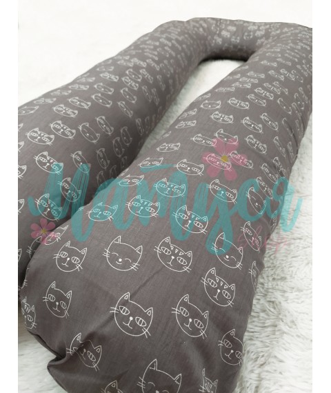 Pillows for pregnant women U-shaped &quot;hug&quot; - Cats on gray (Satin - quality cotton # 1 in the world)