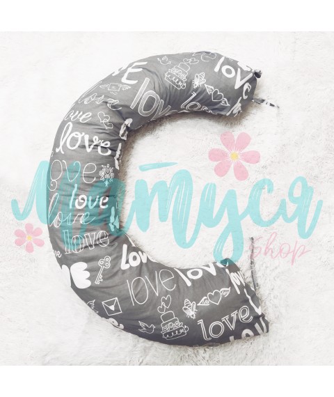 Maternity pillow C-shaped - Love on gray (100% Cotton)