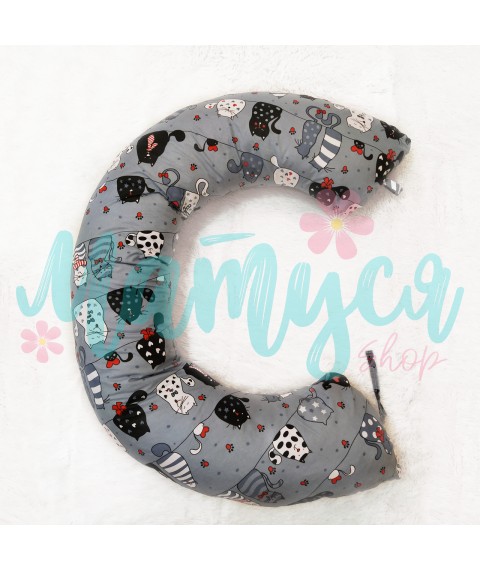 Maternity pillow C-shaped - Cats on gray (100% Cotton)