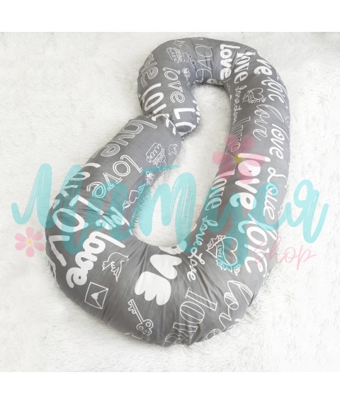 Maternity pillow C-shaped Comfort - Love on gray (anatomical shape)