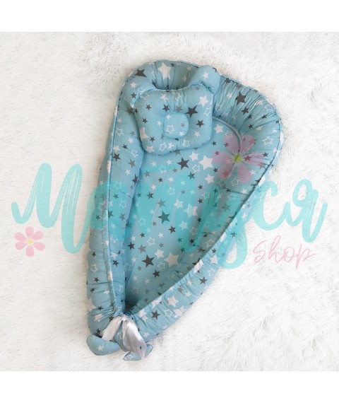 Cocoon for baby - Stars on turquoise (high and soft side)