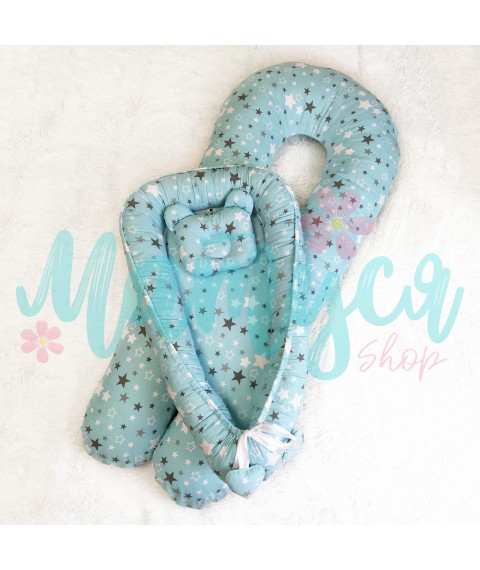 Set "Pregnant Pillow + Cocoon" - Stars on Turquoise