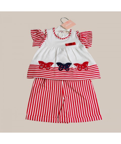 Suit for girls (top and shorts), white and red