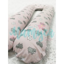 Подушка для беременных U образная “обнимашка” - Барашки на розовом и завитки на сером (широкое изголовье)
