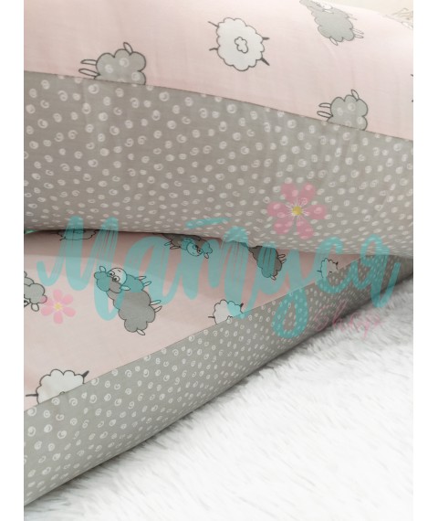 Pillow for pregnant women U-shaped "hug" - Lamb on pink and curls on gray (wide headboard)