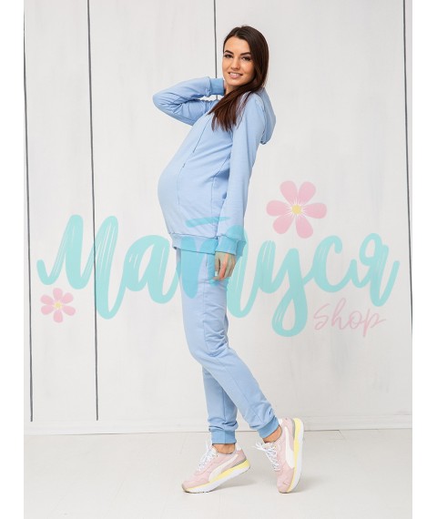 Спортивный костюм для беременных и кормящих (штаны с высоким поясом, худи с молниями для кормления) - Голубой