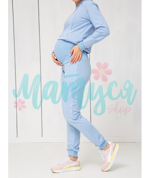 Maternity and nursing tracksuit (pants with high waist, hoodie with zippers for nursing) - Blue