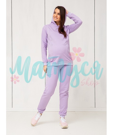 Maternity and nursing tracksuit (pants with a high waistband, hoodie with zippers for nursing) - Lavender