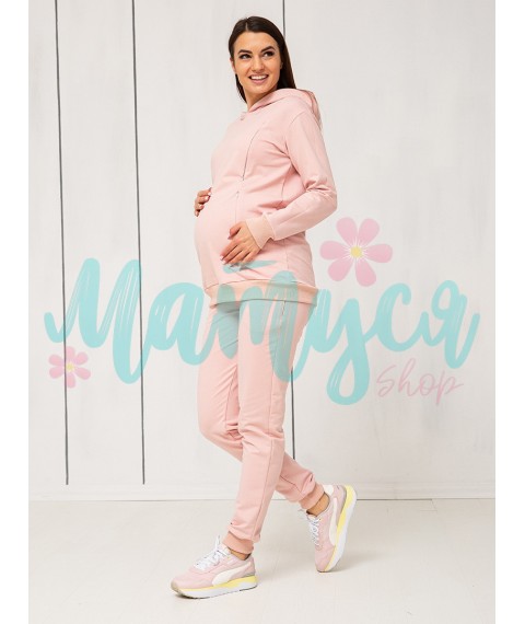 Спортивный костюм для беременных и кормящих (штаны с высоким поясом, худи с молниями для кормления) - Розовый