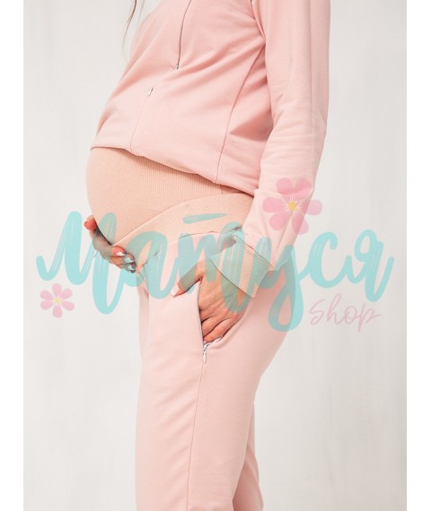 Maternity and nursing tracksuit (high waist pants, nursing hoodie with zippers) - Pink