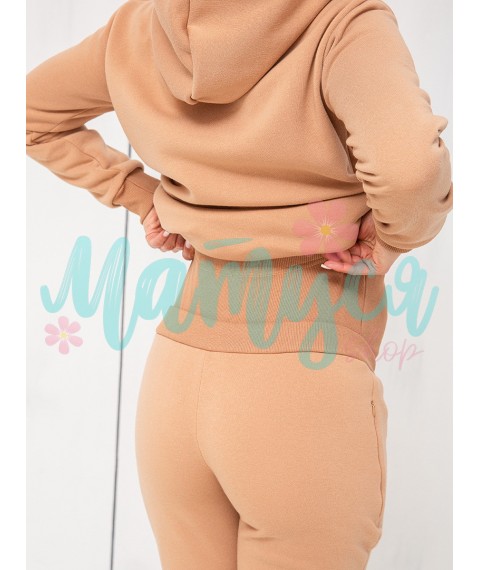 Maternity and nursing tracksuit (pants with a high waistband, hoodie with zippers for nursing) - Sand