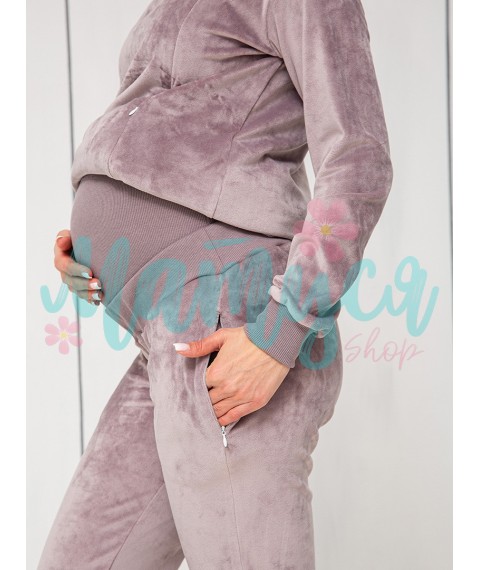 Maternity and nursing tracksuit (pants with high waistband, hoodie with zippers for nursing) - Velor