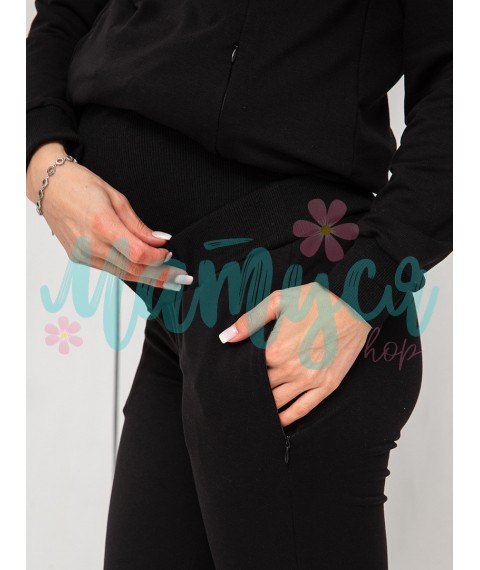 Спортивный костюм для беременных и кормящих (штаны с высоким поясом, худи с молниями для кормления) - Черный