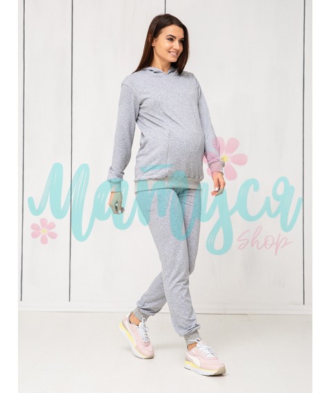 Maternity and Nursing Tracksuit (high-waisted pants, nursing hoodie with zippers) - Gray
