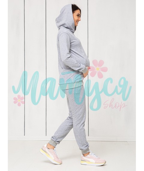 Maternity and Nursing Tracksuit (high-waisted pants, nursing hoodie with zippers) - Gray
