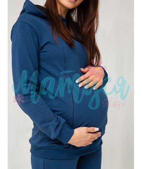 Худи для беременных и кормящих (молнии для кормления) - Синее