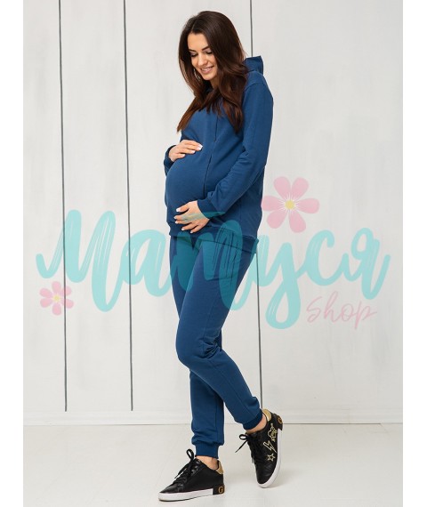 Maternity and nursing tracksuit (pants with high waist, hoodie with zippers for nursing) - Blue