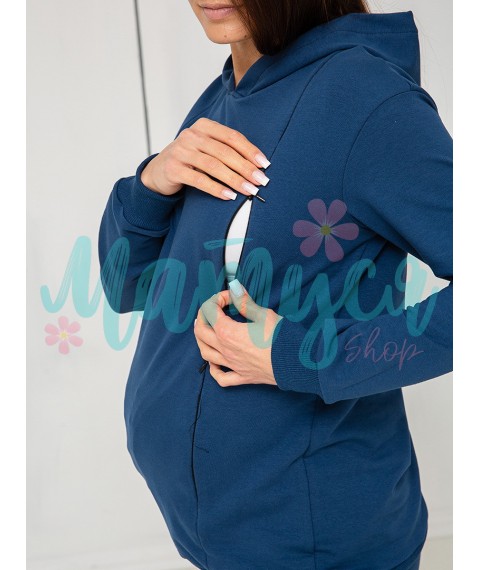 WARM Maternity and nursing tracksuit (pants with belt, hoodie with zippers for nursing) - Blue