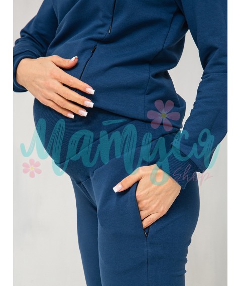 WARM Maternity and nursing tracksuit (pants with belt, hoodie with zippers for nursing) - Blue