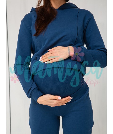 Спортивный костюм для беременных и кормящих (штаны с высоким поясом, худи с молниями для кормления) - Синий