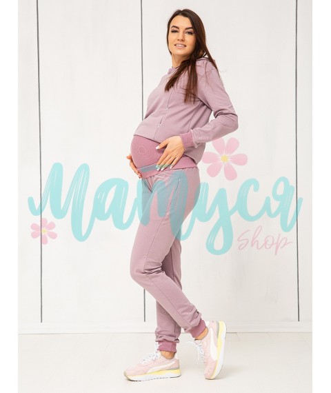 Maternity and nursing tracksuit (pants with a high waistband, hoodie with zippers for nursing) - Rose