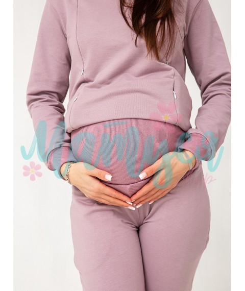 Maternity and nursing tracksuit (pants with a high waistband, hoodie with zippers for nursing) - Rose
