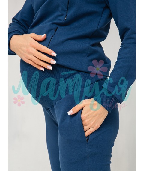 ТЕПЛЫЙ Спортивный костюм для беременных и кормящих (штаны с поясом, худи с молниями для кормления) - Синий