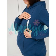 ТЕПЛЫЙ Спортивный костюм для беременных и кормящих (штаны с поясом, худи с молниями для кормления) - Синий