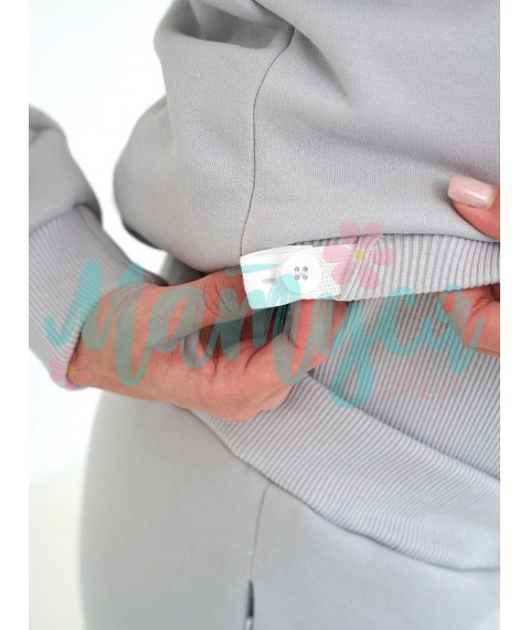 ТЕПЛЫЙ Спортивный костюм для беременных и кормящих (высокий пояс, молнии для кормления) - Светло-серый