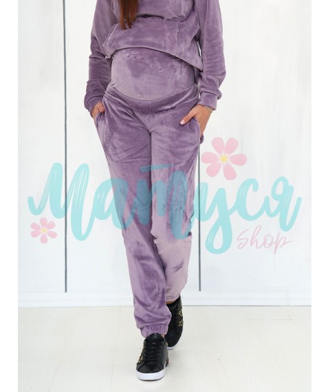 Maternity and nursing tracksuit (high waistband, nursing zippers) - Lavender velor