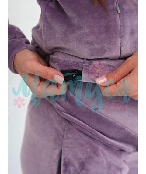 Maternity and nursing tracksuit (high waistband, nursing zippers) - Lavender velor