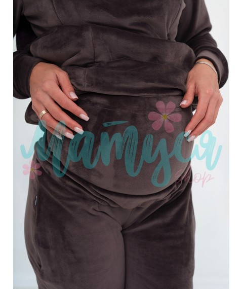 Maternity and nursing tracksuit (high waistband, nursing zippers) - Brown velor