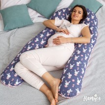 Подушка для беременных и кормления "обнимашка, подкова, u-образная" во весь рост - Зайцы на синем