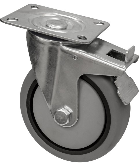 A-E04-125 swivel wheel with brake on the platform (gray rubber)