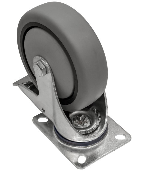 A-E04-125 swivel wheel with brake on the platform (gray rubber)