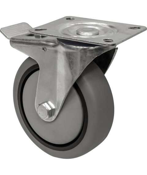 A-E04-125 swivel wheel with brake on the platform (gray rubber)
