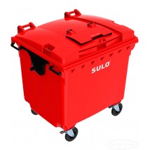 Waste container "lid in lid" with flat lid SULO 1100 l Red