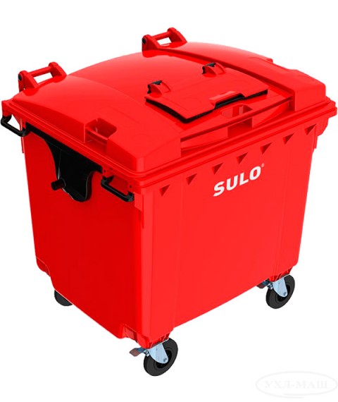 Waste container "lid in lid" with flat lid SULO 1100 l Red