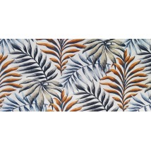 Гидрофобная скатерть. Листья голубые/оранж на белом - Квадратная - 100х100 см.